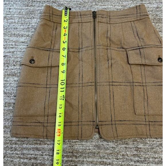 Madewell Tan Zip-Front Cargo Wool Blend In Windowpane Lined Mini Skirt Size 4 - Picture 7 of 8
